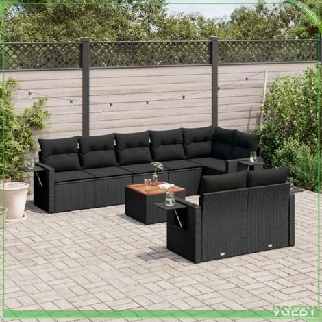 Salon de jardin 9 pcs - 3256979 - Résine tressée - Noir - Table acacia (1/3)