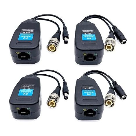 2 Paires Balun vidéo RJ45 vers BNC récepteur émetteur HD-CVI/TVI/AHD/CVBS avec connecteur alimentation pour 1080P 3MP 4MP 5MP 8MP Sécurité CCTV Système de caméra surveillance DVR, BNC vers RJ45 (1/5)