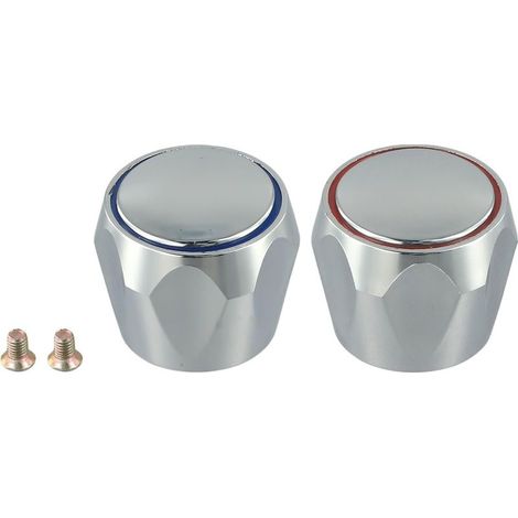 Set di 2 manopole di ricambio per rubinetti dell'acqua calda e fredda, cromate, per sostituire le manopole usurate dei rubinetti del bagno e della cucina. (1/5)