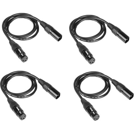Lot de 4 Câble DMX 512, Connecteur 3 broches mâle vers femelle, Fil blindé 3 conducteurs, Pour éclairage de scène