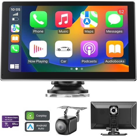 9 Inch Screen Compatible with Android Auto and with 4K Dashcam and 1080P Backup Camera, GPS Navigation/Bluetooth 5.0/Voice Control/Mirror Link/FM/SD 64GB Included (1/5)