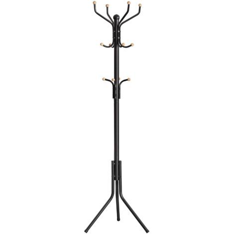 BUNTHAUS Portemanteau, Portant à Vêtement d’Entrée, en Métal, sur Pieds, 182 cm, avec 12 Crochets Arrondis, pour Vêtements, Manteaux, Chapeaux, Sacs, Noir (1/5)