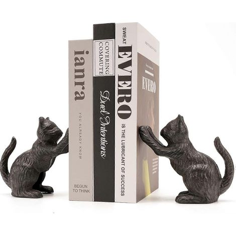 2 dekorative Buchstützen mit Katzenmotiv, einzigartige Buchstützen für Bücher, robust und ideal für den Schreibtisch, Vintage-Antik-Stil, schwarz, für Zuhause (1/5)