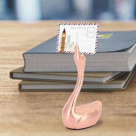 Porte-cartes photo cygne décoratif avec pince à dessin, idéal pour les banquets et les fêtes. Couleur or rose. (1/5)
