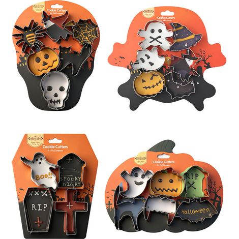 Ensemble de 4 emporte-pièces pour biscuits d'Halloween, emporte-pièces en acier inoxydable, moules à biscuits festifs, adaptés aux décorations de pâtisserie DIY pour les fêtes d'Halloween. (1/5)