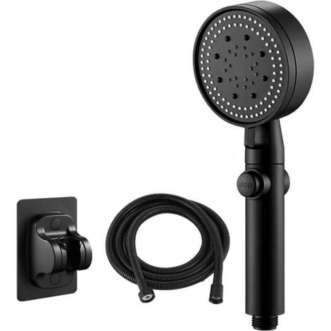 Pommeau de douche économe en eau, noir, douche haute pression réglable à cinq modes, massage aquatique par simple pression d'un bouton, accessoires de salle de bain pour douche à économie d'énergie (1/2)
