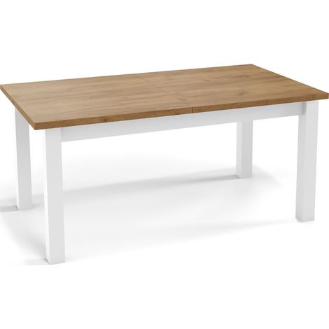 Moderner Rechteckiger Ausziehbarer Esstisch - Platzsparend - Weiße Holzbeine - 120 bis 160 cm - Hergestellt in EU - 120 x 67 cm - Wotan Eiche