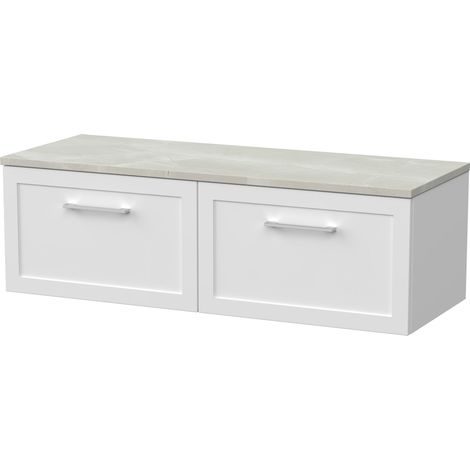 Stonnall Traditional Wall Hung 1 Drawer Vanity Unit with Laminate Worktop, 1200mm, Matt White (1/4)