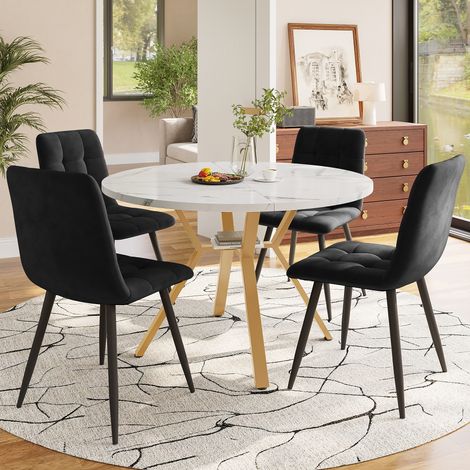 Modern and sleek round marble dining table (diameter 1 m), X-shaped coffee table with metal support, stable and durable, a must-have for fashionable homes (1/4)