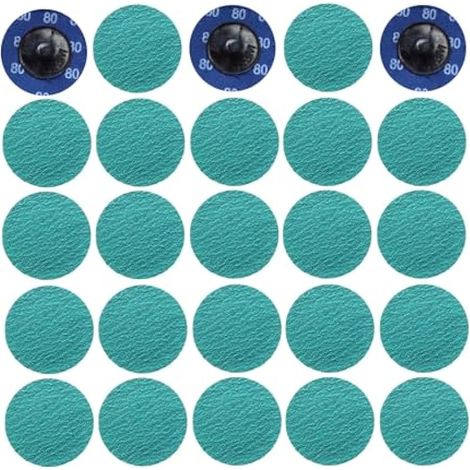 Lot de 25 disques abrasifs 50 mm en oxyde de zirconium grain 80 mm, support à verrouillage rapide, disques abrasifs à changement rapide pour finition de surface, meulage, polissage, décapage