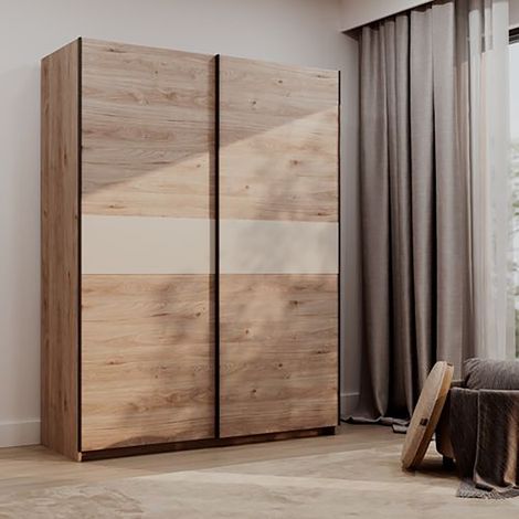 Guardaroba 2 Ante Manita, Armadio Camera da Letto 2 Ripiani, Appendiabiti, 2 Ante, 150x204h cm Marrone Rovere (1/5)