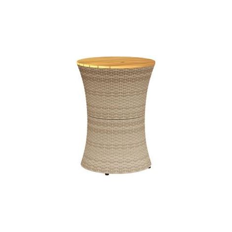 Table d'appoint de jardin forme tambour beige rotin bois massif (1/5)