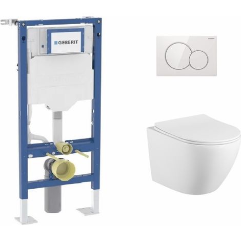 Pack Geberit UP320 + Cuvette KELOS Flush Blanc Mat+ Plaque Sigma Blanche (1/5)