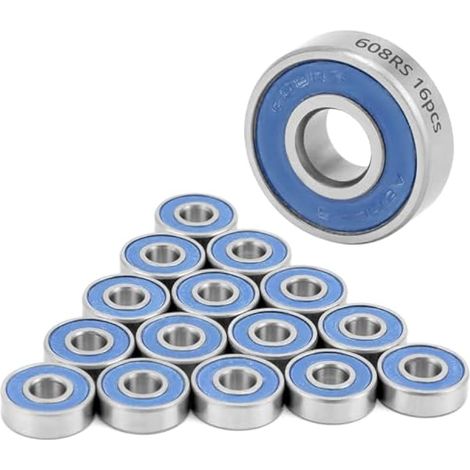 16 Roulements à billes 608RS ABEC-9 pour Skateboard, Scooter et Patins à Roues Alignées – Acier Haute Résistance, Double Joint Étanche, Pré-lubrifiés (1/5)
