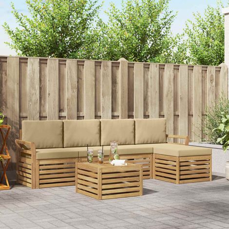 vidaXL Outdoor-Sofagarnitur 6 pcs Weiß und Beige 59 x 59 x 37 cm (1/5)
