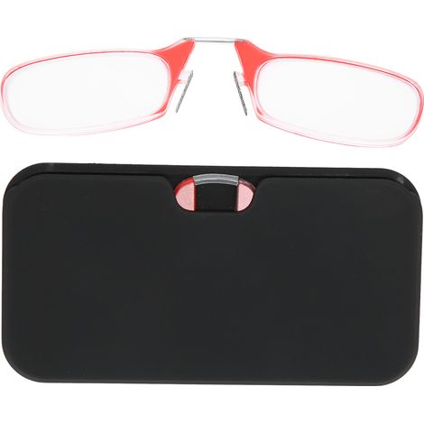 Lunettes de lecture légères +100 rouges, pince-nez sans branches, unisexe hommes femmes personnes âgées, monture rouge. (1/5)