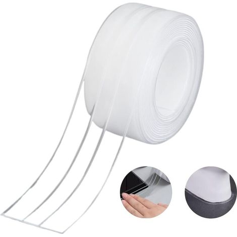 Bande d'Étanchéité,Salle de Bain Joint Double Pli Silicone Blan Ruban Baignoire Auto-Adhésif/Imperméable Mildiou Prévention Cafard pour Cuisine Évier 38mm x 3.2m - Transparent (1Pack)
