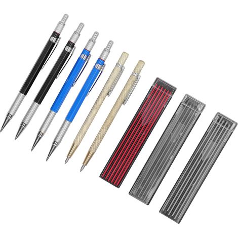 Zimmermannsbleistift-Set, 2 Anreißnadeln, 36 Minen, 4 Ganzmetall-Bleistifte für die Holzbearbeitung, 2 mm (1/5)