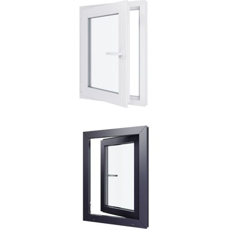 Finestra in PVC - Triplo vetro - Bicolore - Bianco e grigio - 600 mmx800 mm cm