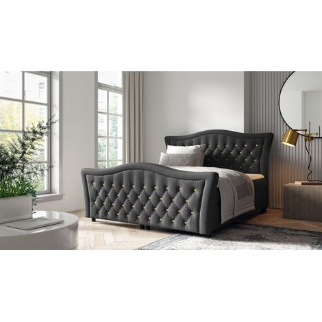 Boxspringbett Schlafzimmerbett TURHAN 120x200cm Stoff Elisa Velvet Dunkelgrau (1/3)