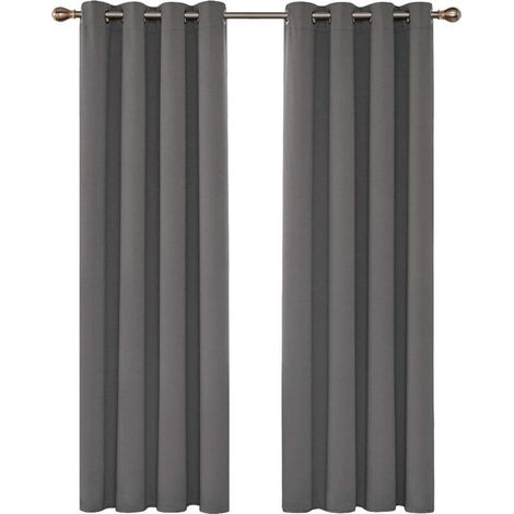 Rideaux Occultants Isolant Thermique, Rideaux pour Salon et Chambre, Design Moderne à Oeillets, 132x160 CM (Largeur x Hauteur), Gris Clair, 2 Pièces (1/5)