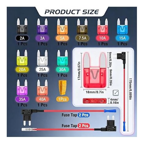 Kit Porte Fusible Voiture 12V Mini Fusibles Auto 2A à 40A et (1/4)