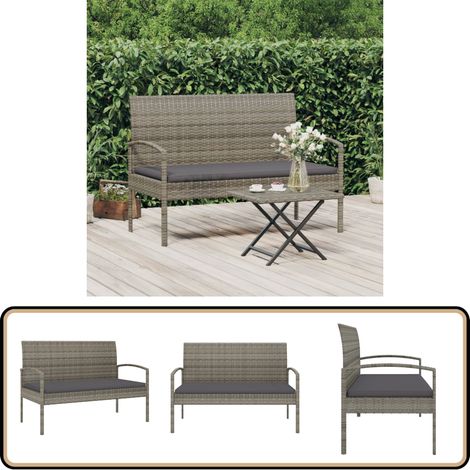 Banc de jardin avec coussin gris 105 cm résine tressée - Banc De Jardin - Mobilier De Jardin - Chaise Extérieure - Résine Tressée - Banc En Métal (1/5)