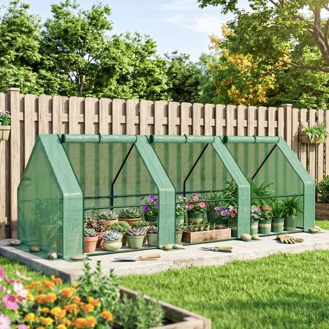 Serre tunnel de jardin en PE pour plantes et fleurs, bords prolongés et portes à charnières, 270x90x90 cm, vert foncé (1/5)