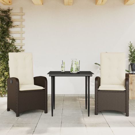 3-tlg. Garten-Essgruppe mit Kissen Braun Poly Rattan (1/5)
