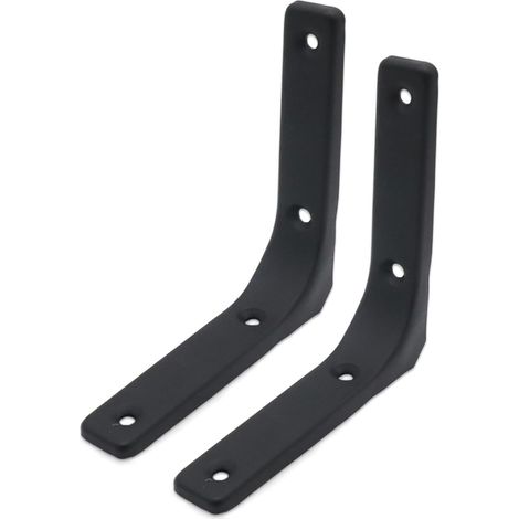Confezione da 2 staffe di supporto per mensole a muro (staffe angolari a L nere da 10 cm con viti) (1/5)