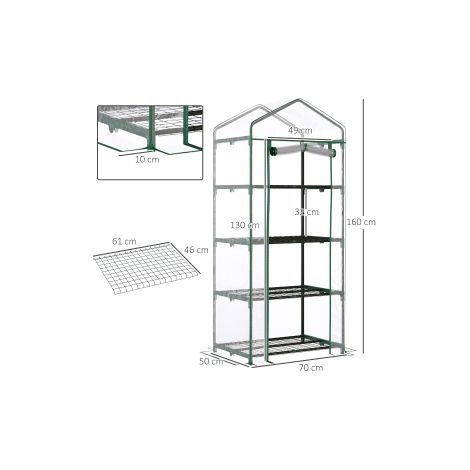 Serre de jardin verte en film plastique 70 x 50 x 160 cm avec 4 étagères et espace pour tomates, pour jardin, balcon et terrasse (1/5)