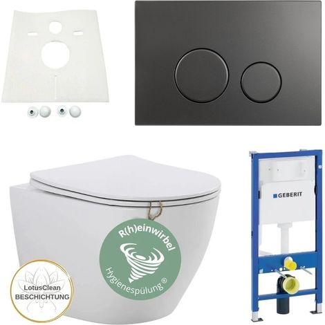 Geberit Vorwandelement RIVA WC spülrandlos R(h)einwirbel Spülung Drückerplatte grau Komplettset (1/5)
