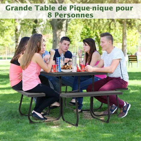 Ensemble Table de Pique-nique avec 4 bancs intégrés Tbale de PIque-nique Carrée 135KG Trou pou Parasol 170x170x76cm Noir CW4774 Maison Chic (1/3)