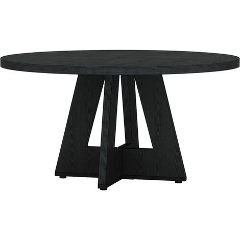 Table à manger ronde 120 cm en bois d'ingénierie noir, style farmhouse, pour 4 personnes (1/5)