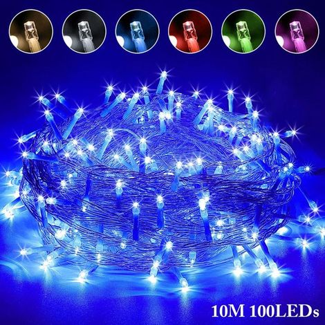 1 Guirlande lumineuse, 100 LEDs, 10M, Bleu, IP44, 8 modes, Intérieur Extérieur, Noël Mariage Fête