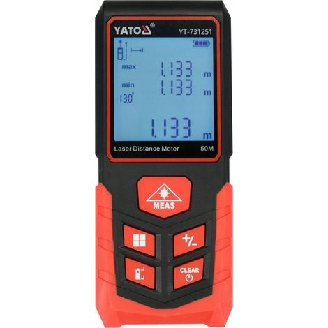 YATO, modelo YT-731251, Medidor láser de distancia 50 m, ideal para mediciones precisas en construcción y bricolaje, herramienta profesional de alta calidad.