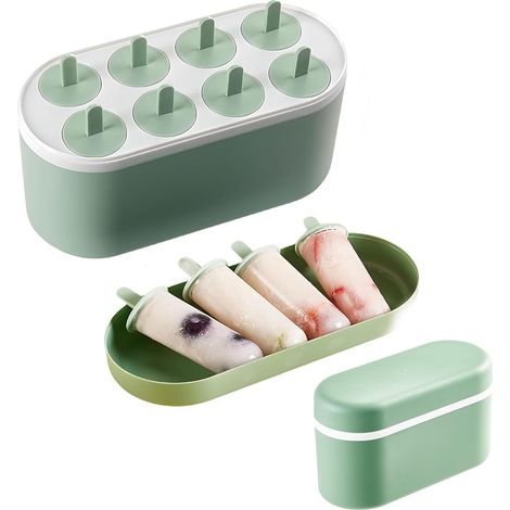 Moule à glace à 8 cavités avec boîte de rangement – Moules à glace réutilisables pour sucettes glacées et crèmes glacées maison, base en silicone, facile à démouler, sans BPA pour un usage domestique (1/5)