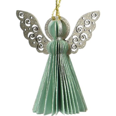Kaemingk – Ange de Noël pliable avec ailes pailletées en papier vert menthe, Ø 6 cm