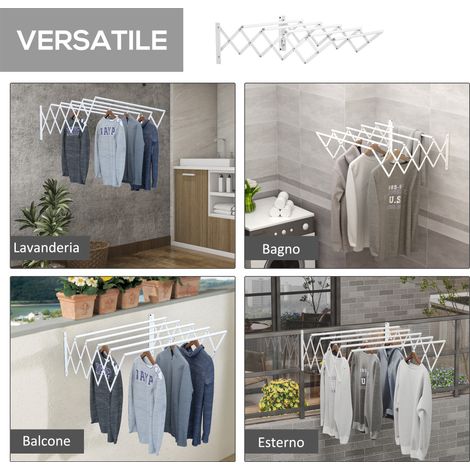 Sèche-linge mural rétractable blanc 63,5x60x20 cm pour intérieur et extérieur (1/5)