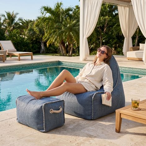 Soo Santaï Buddy's Rest Pouffe-Sessel, Birnenform mit Fußstütze, 90x60x85 cm für drinnen und draußen, sonnenbeständig, dunkelgrau, polystyr