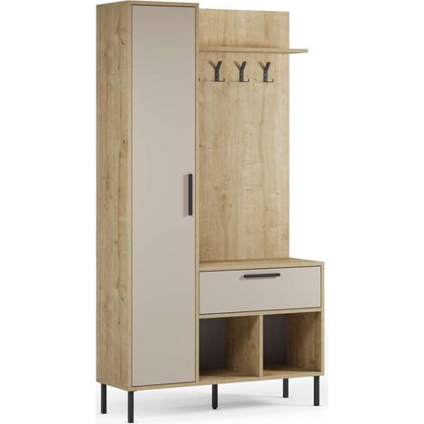 Recibidor zapatero 1 puerta, 1 cajón modelo Teho acabado crema, 195.3cm(alto) 108cm(ancho) 35cm(fondo) (1/5)