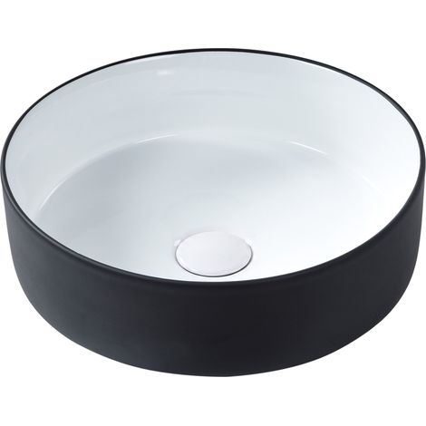 Lavabo sobre encimera de cerámica baño ⌀ 36 cm blanco y negro acabado brillante Calig (1/5)