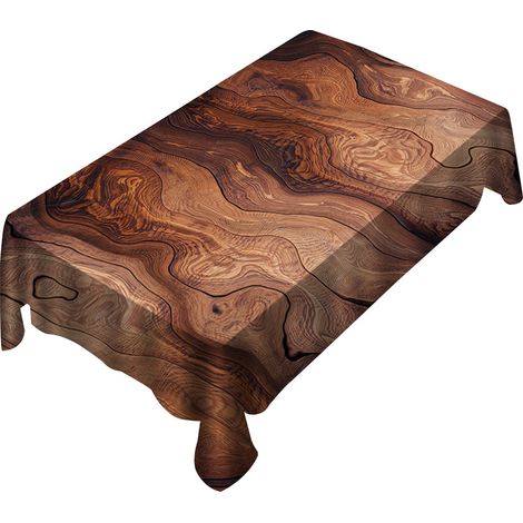 Nappe rectangulaire élégante à motif bois, réutilisable et imperméable, idéale pour la décoration de la cuisine et de la salle à manger. Résistante à la chaleur et infroissable. (1/5)
