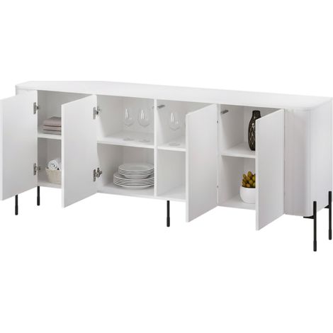 Credenza Laion, Madia da salotto con quattro ante battenti, Rialzata da terra, 190x40 h80 cm, Bianco