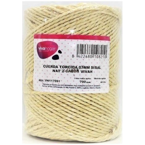 Cuerda Torcida 03Mm Sisal Natural 2 Cabos Vivah 700 Gr