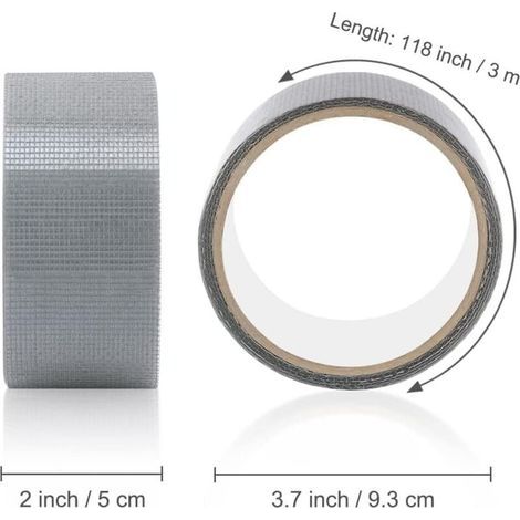 Réparation de fenêtres et moustiquaires, Ruban adhésif moustiquaire pour fenêtres, Ruban à mailles en tissu de fibre de verre avec joint adhésif résistant à l'eau 5cm x 200cm (2pc,Gris) (1/4)