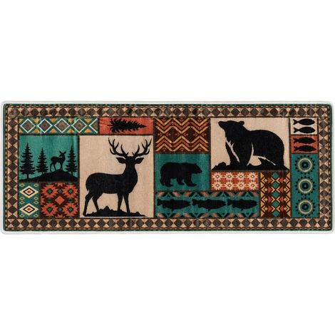 Tapis Couloir Paillasson 50x120cm Style Cerf et Ours Tapis d'Entrée Antidérapant Tapis Rectangulaire Imprimé Polyester pour Cuisine Chambre (1/5)