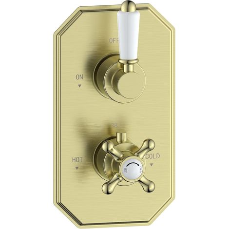 Signature Eternal Traditional Thermostatic 1 Outlet Concealed Shower Valve Dual Handle - Brushed Brass (1/2)