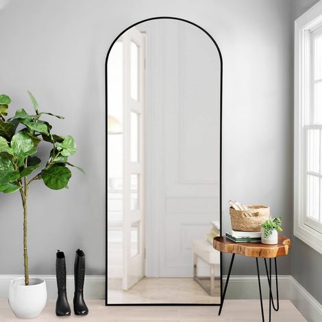 Miroir arqué Pleine Longueur à Suspendre ou Poser au Mur, Grand de Chambre surdimensionné, Cadre Fin en Alliage d'aluminium, Noir, 165,1 x 55,9 cm 65"x22" (1/5)