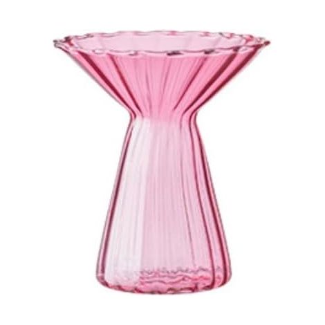 Vase hydroponique moderne à rayures verticales, vase décoratif minimaliste transparent, vases en verre coloré moderne (rose rouge) (1/5)